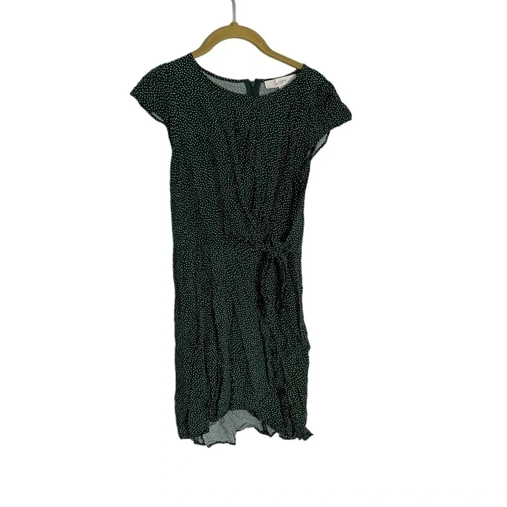 Loft Micro Polka Dot Green Tie Side Dress 0